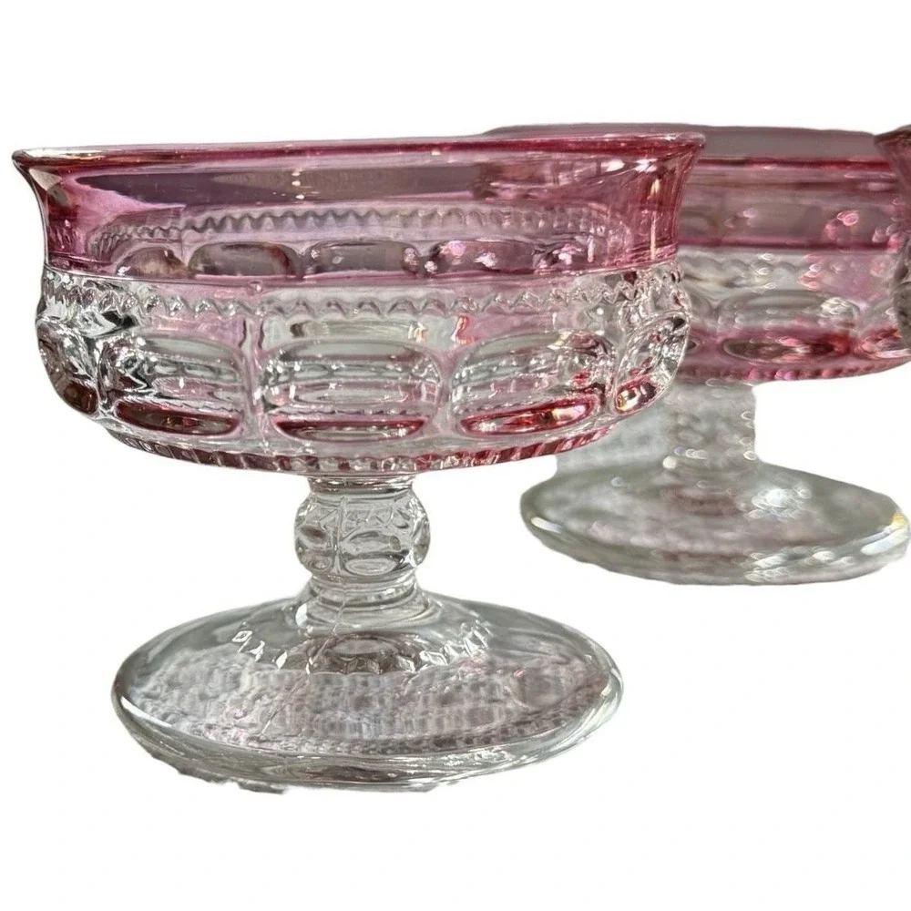 Indiana Glass Thumbprint Cranberry Flash Compotes Early Deep Mold Set of 3